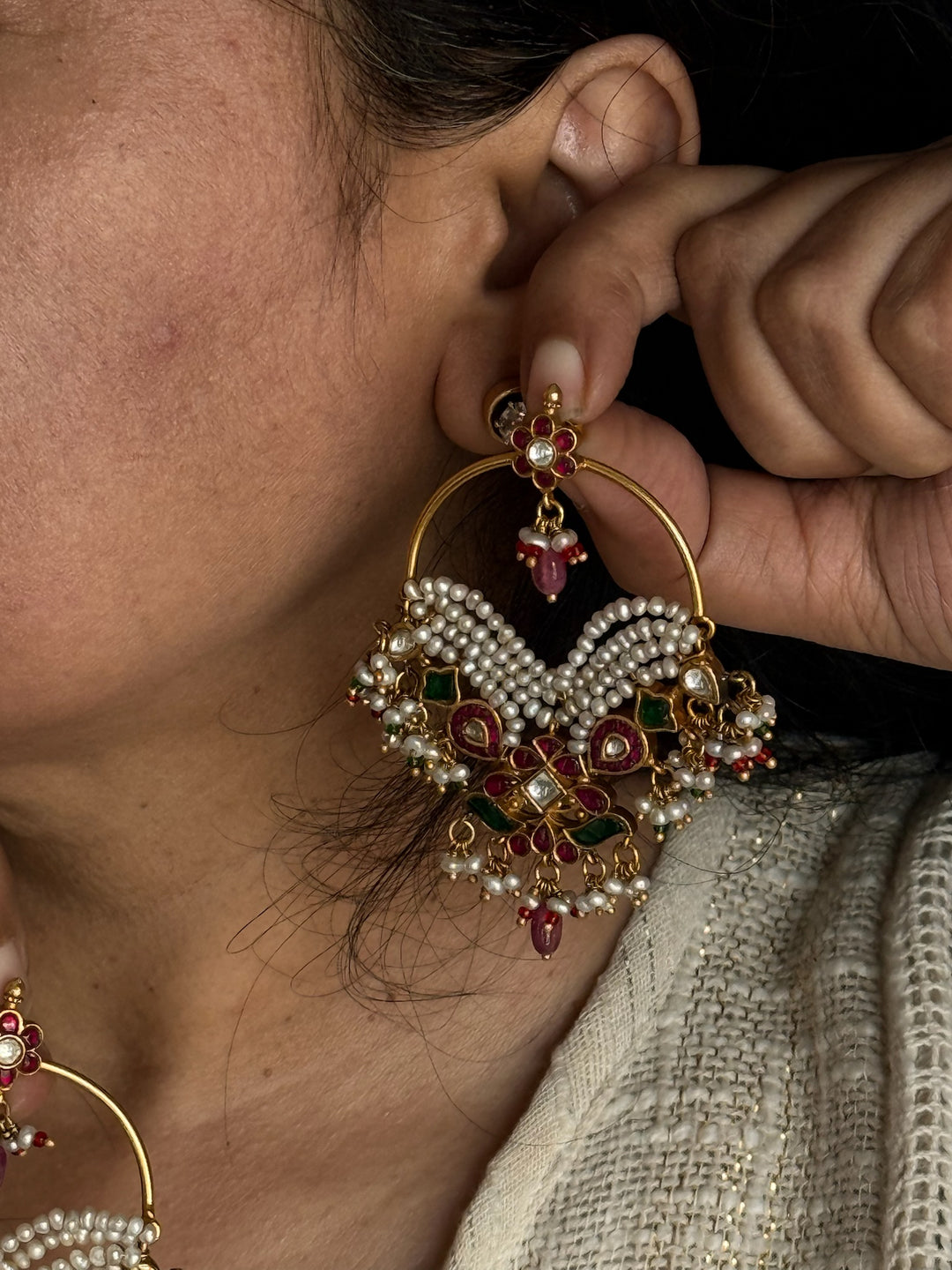 925 Silver Jadau Kundan Earrings | SHIVKA Bridal Earrings