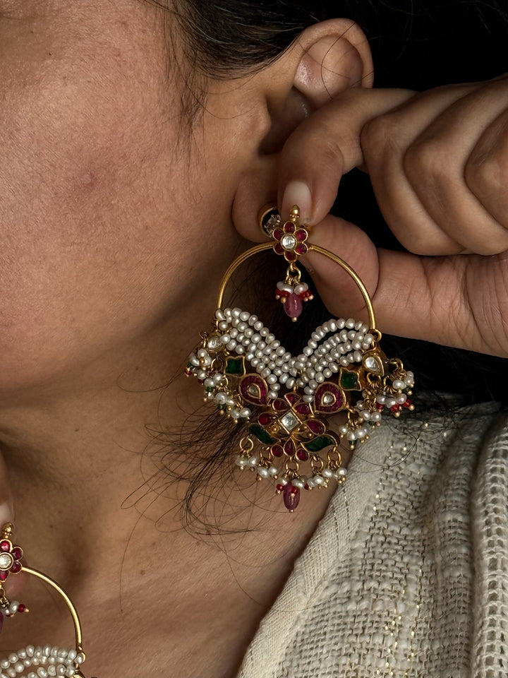 925 Silver Jadau Kundan Earrings | SHIVKA Bridal Earrings