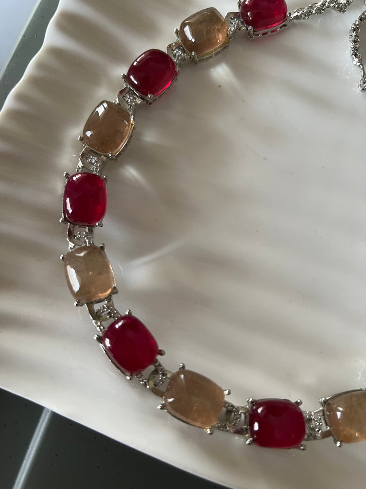 Statement Doublet Stone Necklace with Earrings - Unmatched Quality and Style