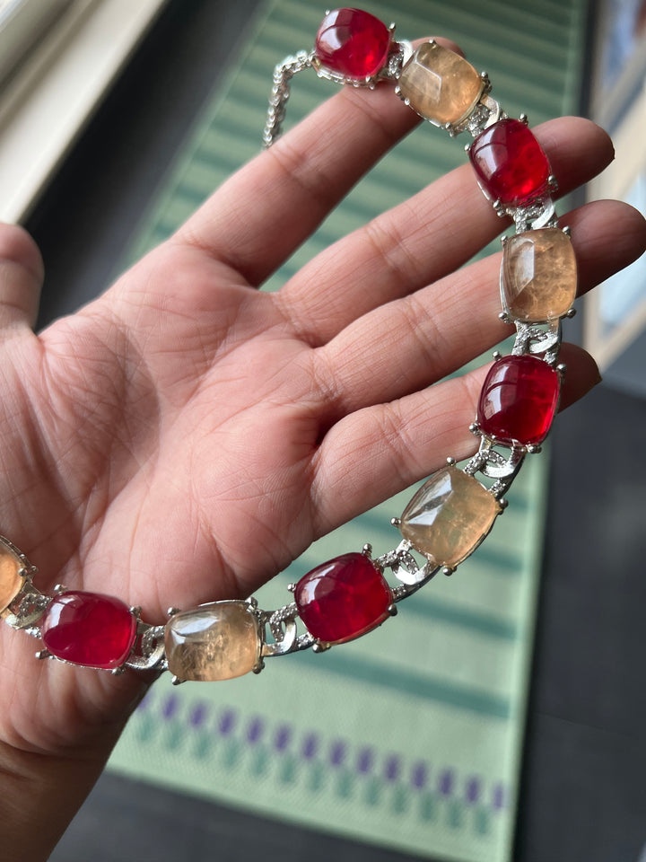 Statement Doublet Stone Necklace with Earrings - Unmatched Quality and Style