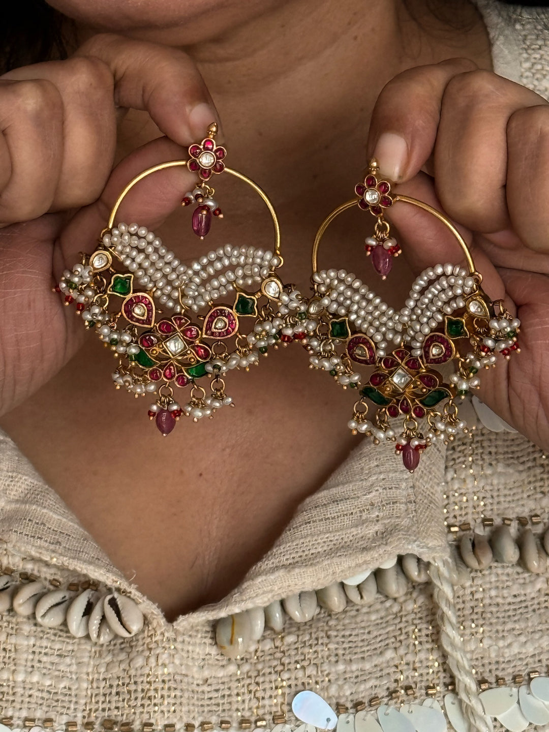 925 Silver Jadau Kundan Earrings | SHIVKA Bridal Earrings