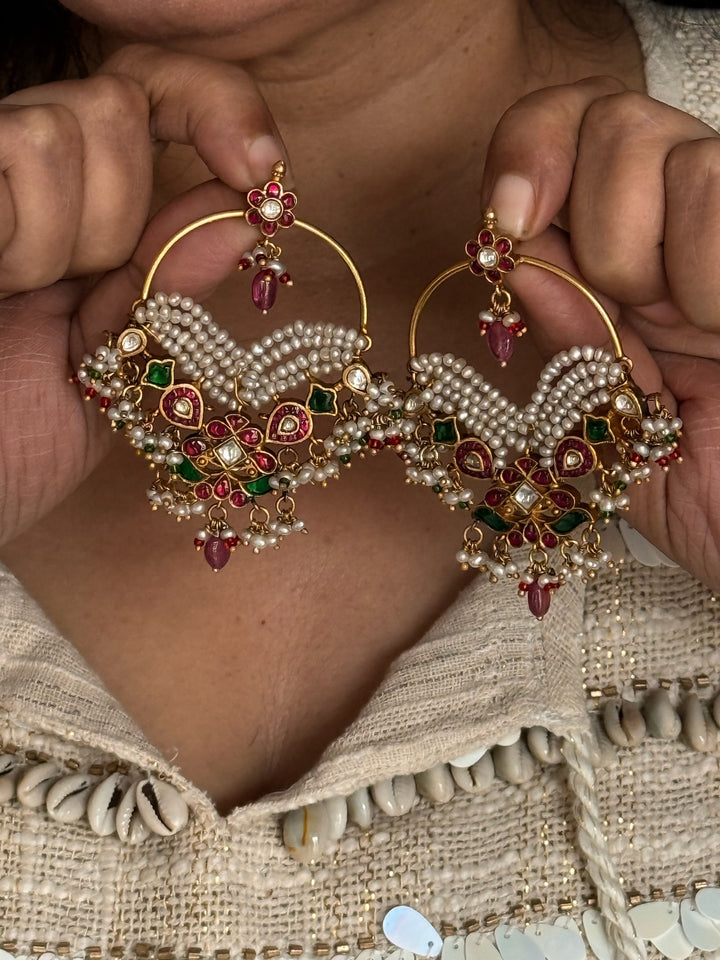 925 Silver Jadau Kundan Earrings | SHIVKA Bridal Earrings