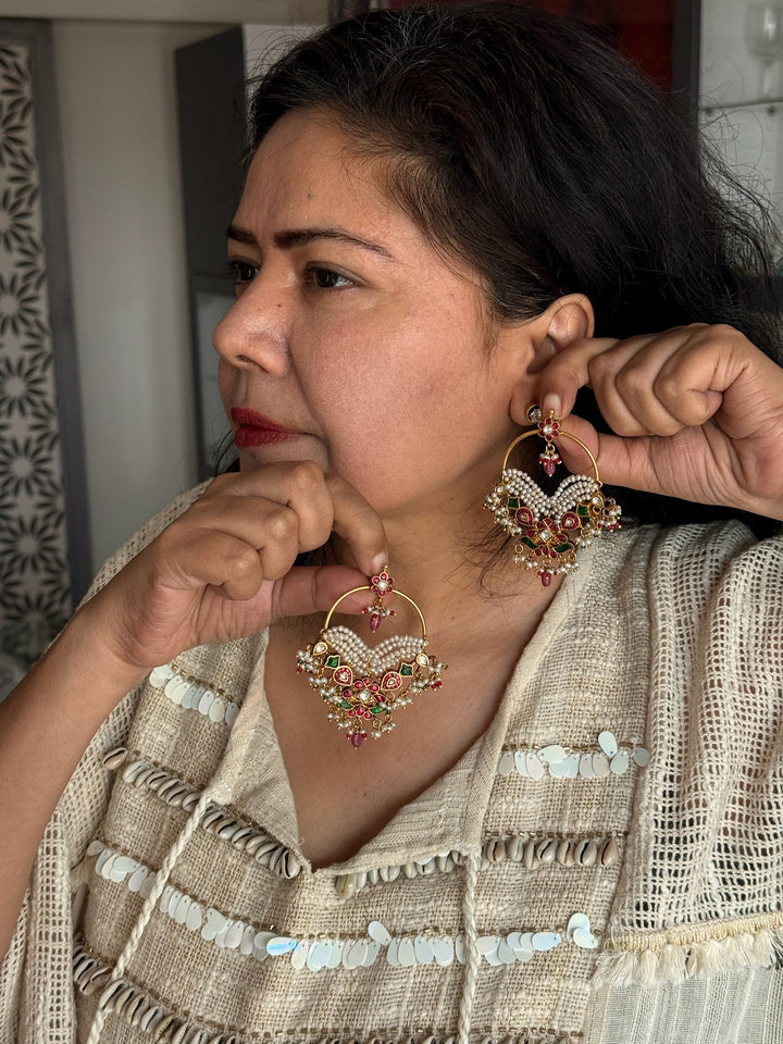 925 Silver Jadau Kundan Earrings | SHIVKA Bridal Earrings