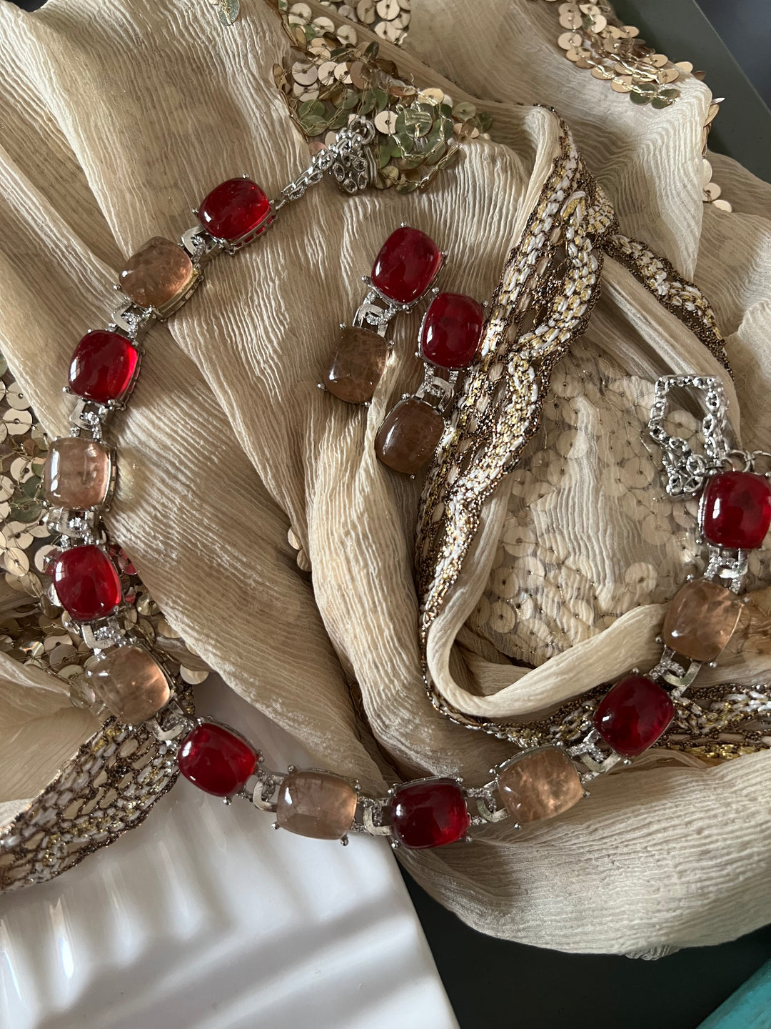 Statement Doublet Stone Necklace with Earrings - Unmatched Quality and Style