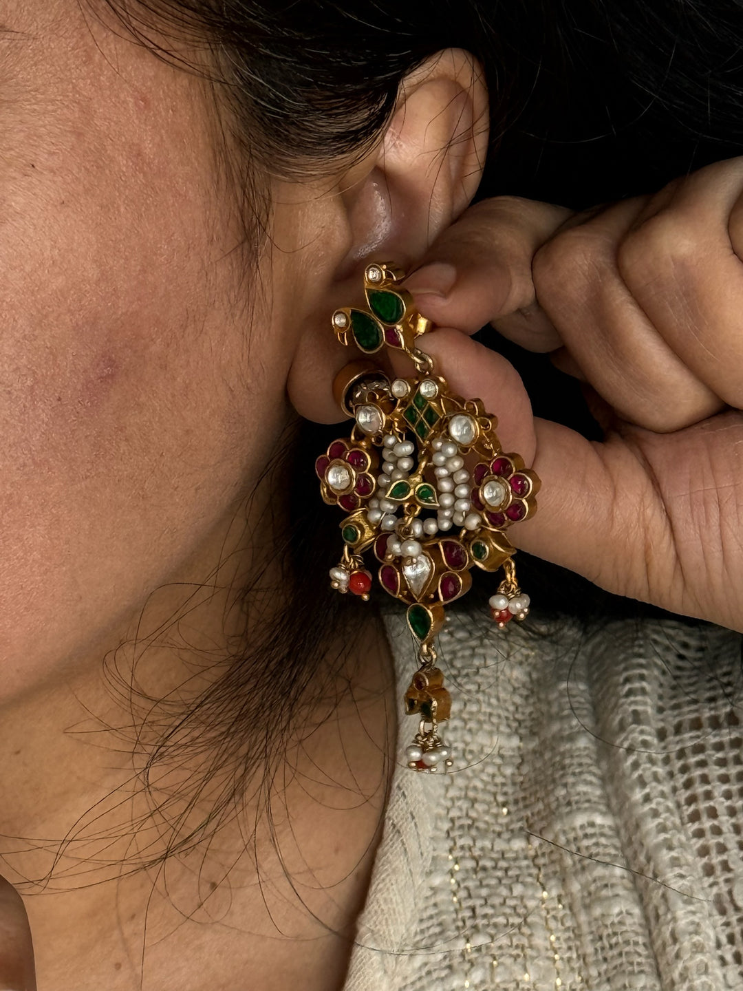 925 Silver Jadau Kundan Earrings | SHIVKA Bridal Earrings