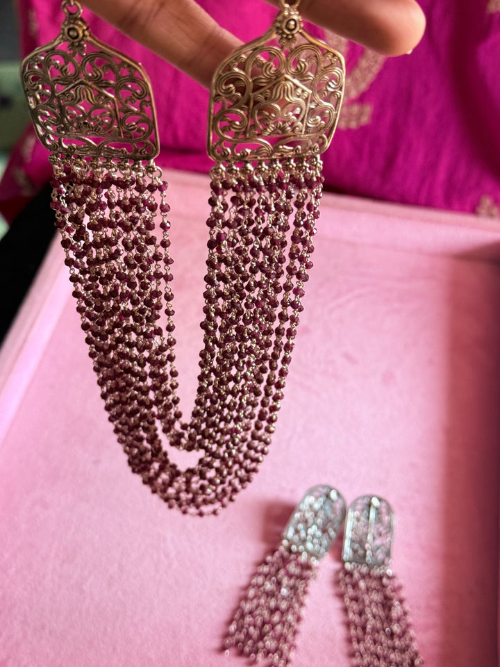 Handmade 925 Silver Red Garnet Beads Necklace Set | SHIVKA