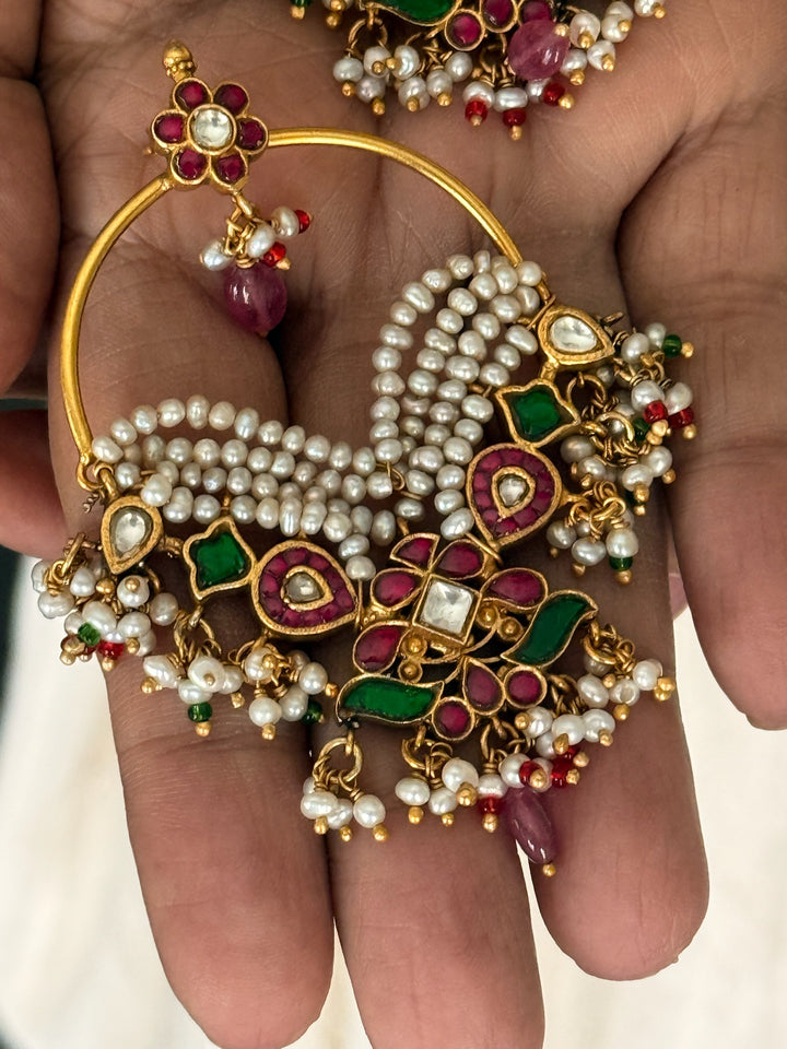 925 Silver Jadau Kundan Earrings | SHIVKA Bridal Earrings