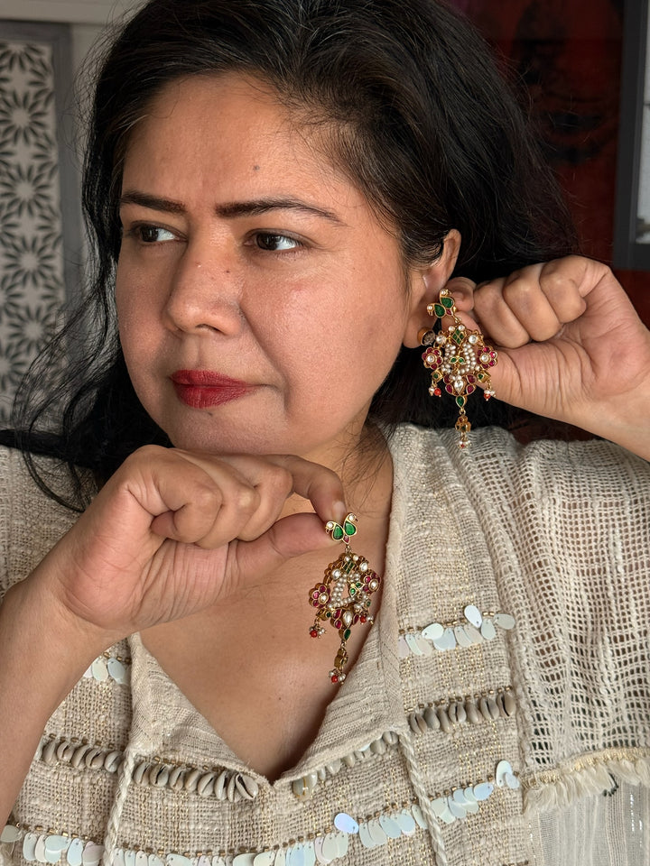 925 Silver Jadau Kundan Earrings | SHIVKA Bridal Earrings