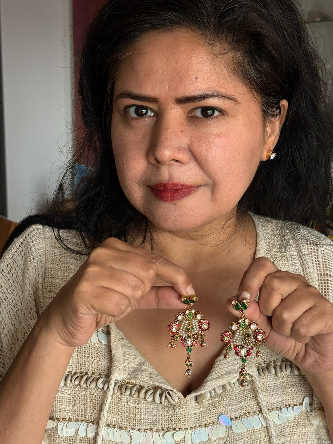 925 Silver Jadau Kundan Earrings | SHIVKA Bridal Earrings