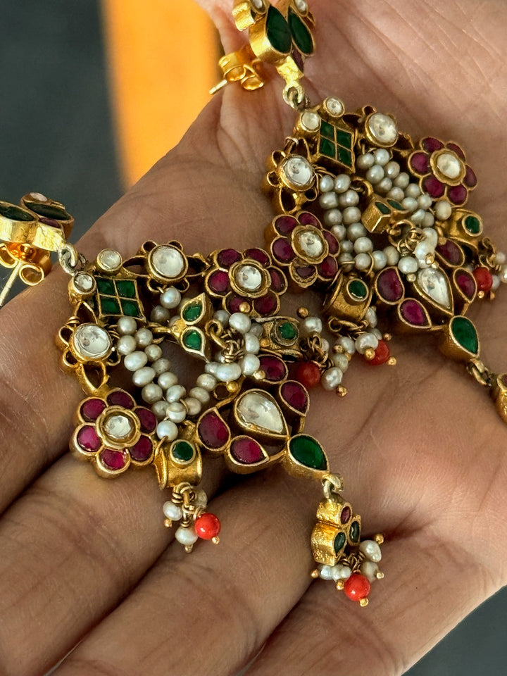 925 Silver Jadau Kundan Earrings | SHIVKA Bridal Earrings