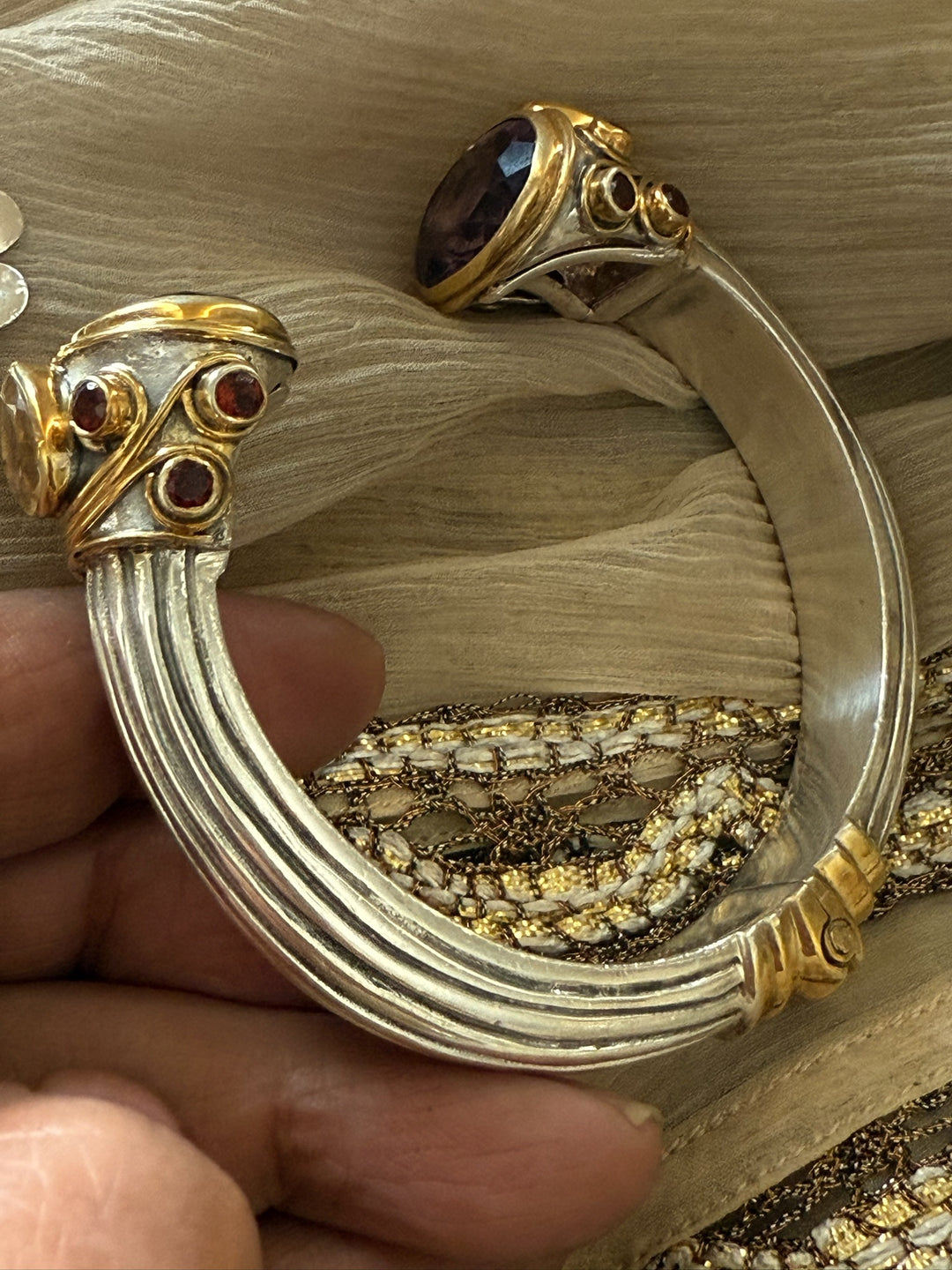 Statement Amethyst & Citrine 925 Silver Kada – SHIVKA