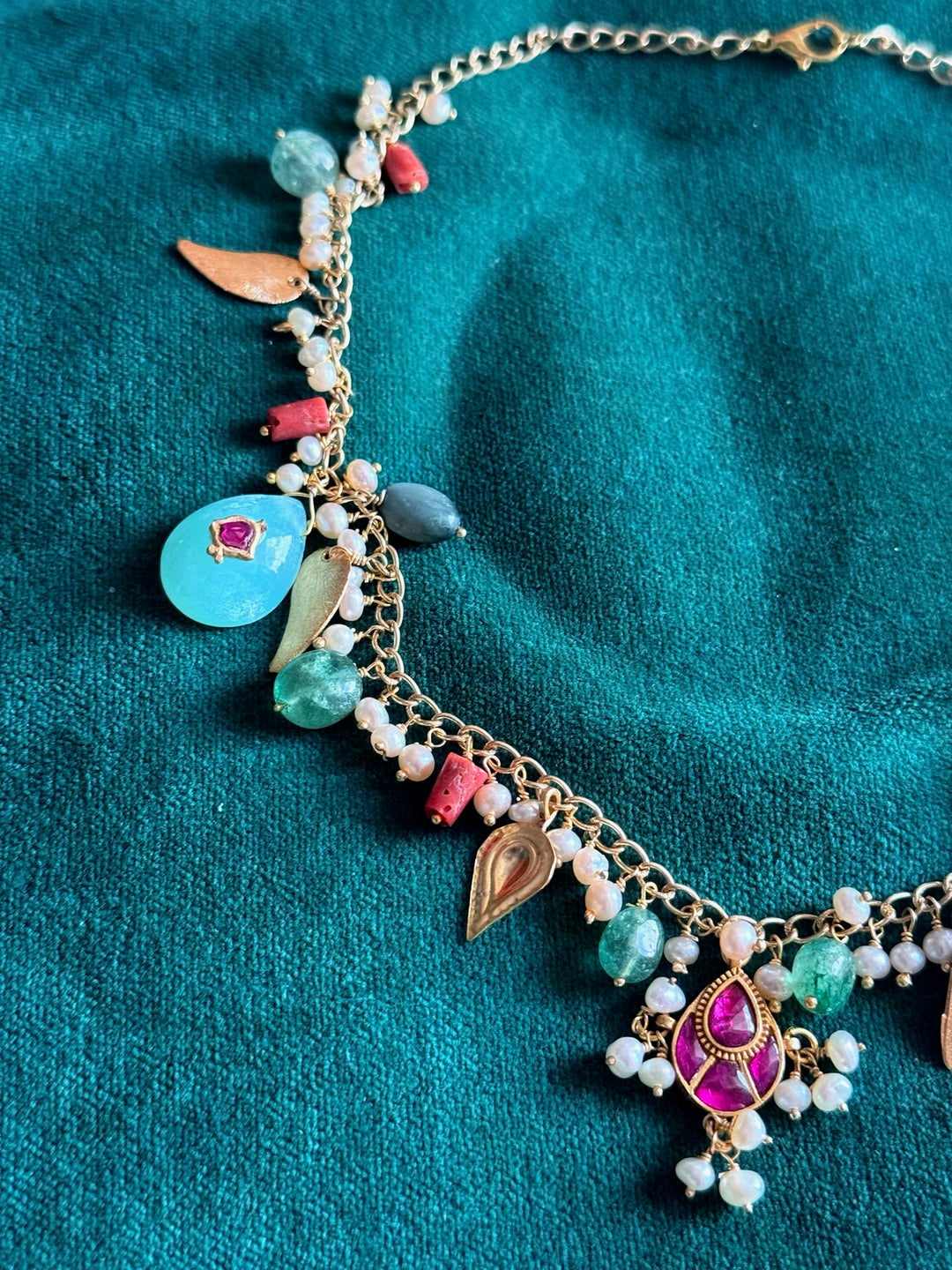 Handmade 925 Silver Multi Gemstone Kundan Necklace | SHIVKA