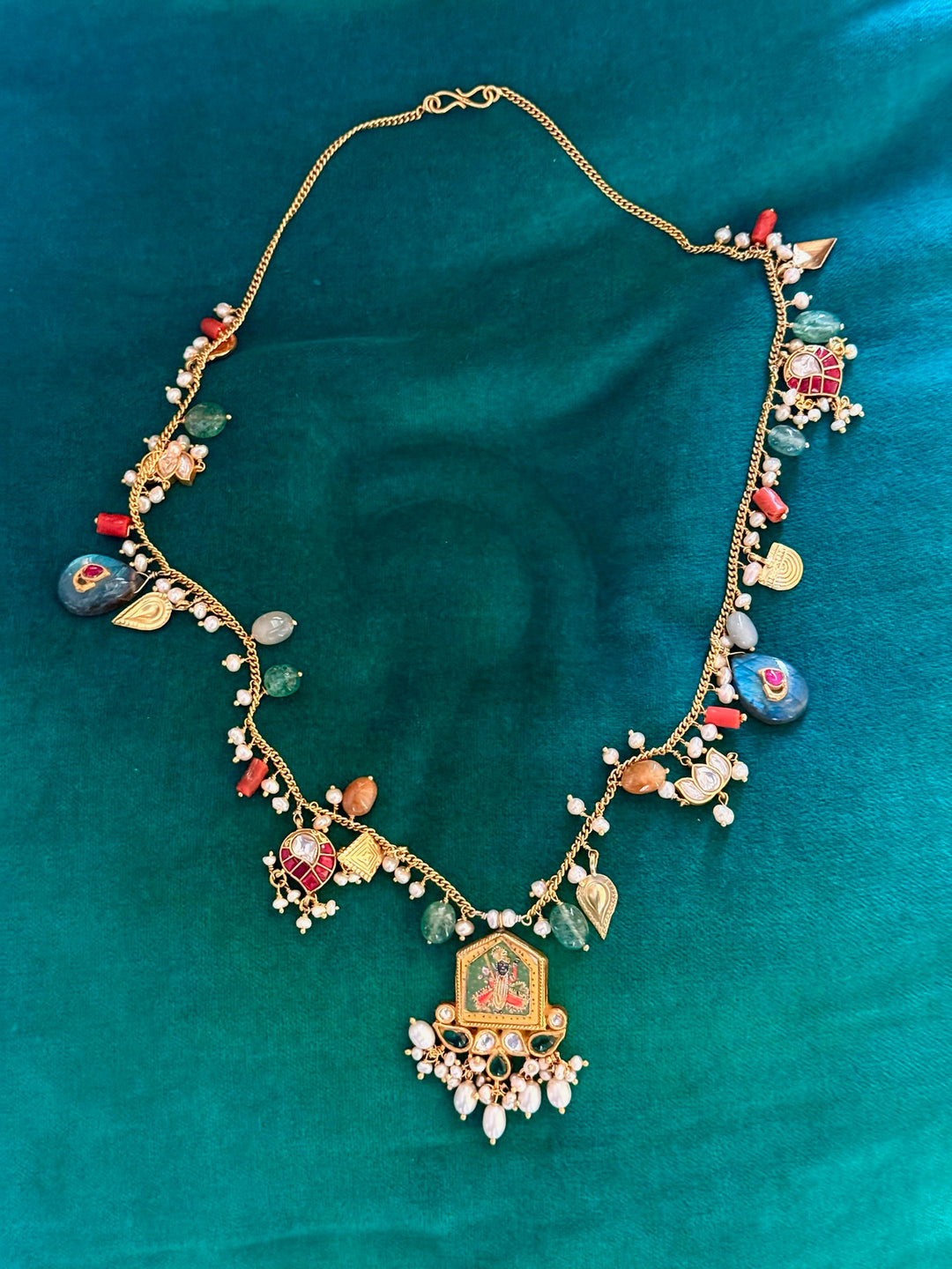 Handmade 925 Silver Balaji Multi Gemstone Necklace | SHIVKA