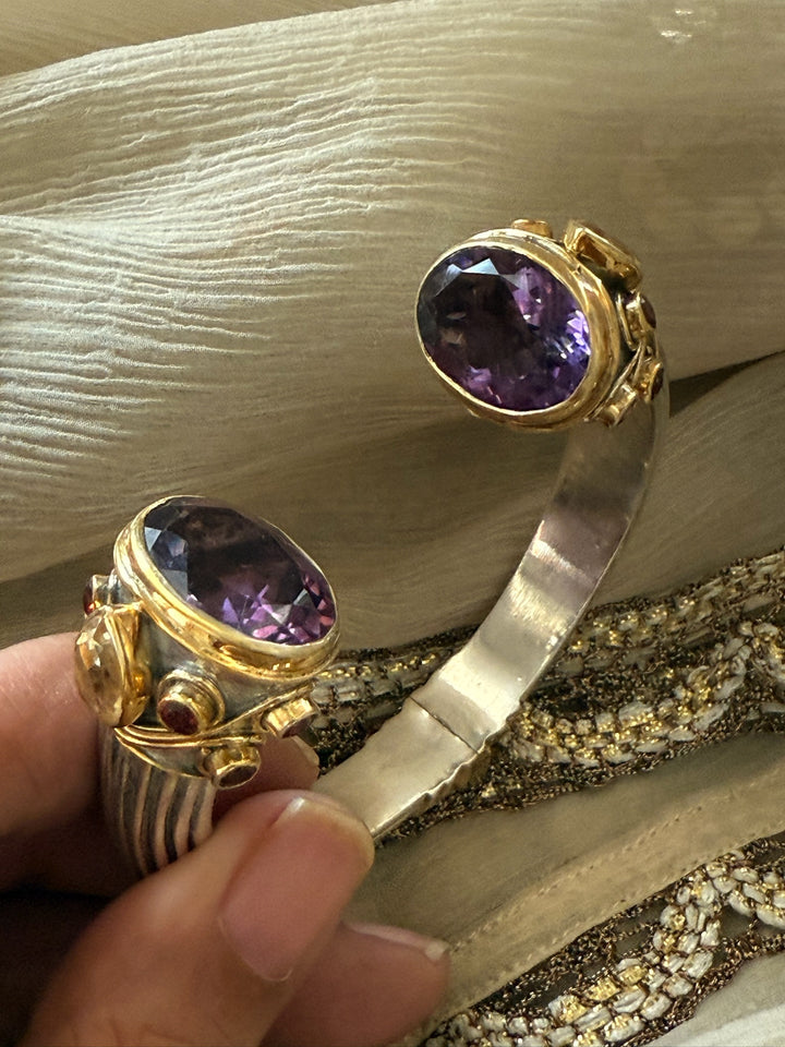 Statement Amethyst & Citrine 925 Silver Kada – SHIVKA