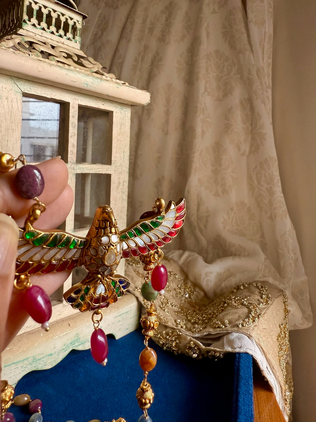 Handmade 925 Silver Falcon Multi Gemstone Necklace | SHIVKA