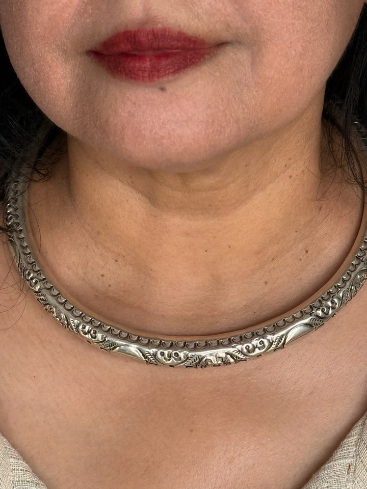 Tribal 925 Silver Hasli Necklace | SHIVKA Boho Jewelry