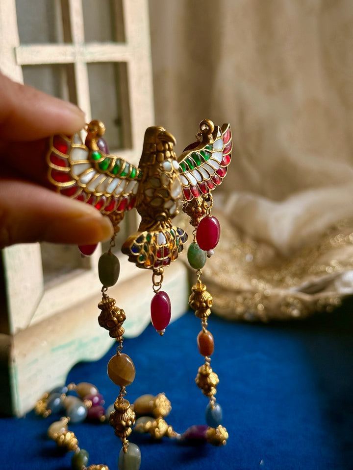 Handmade 925 Silver Falcon Multi Gemstone Necklace | SHIVKA