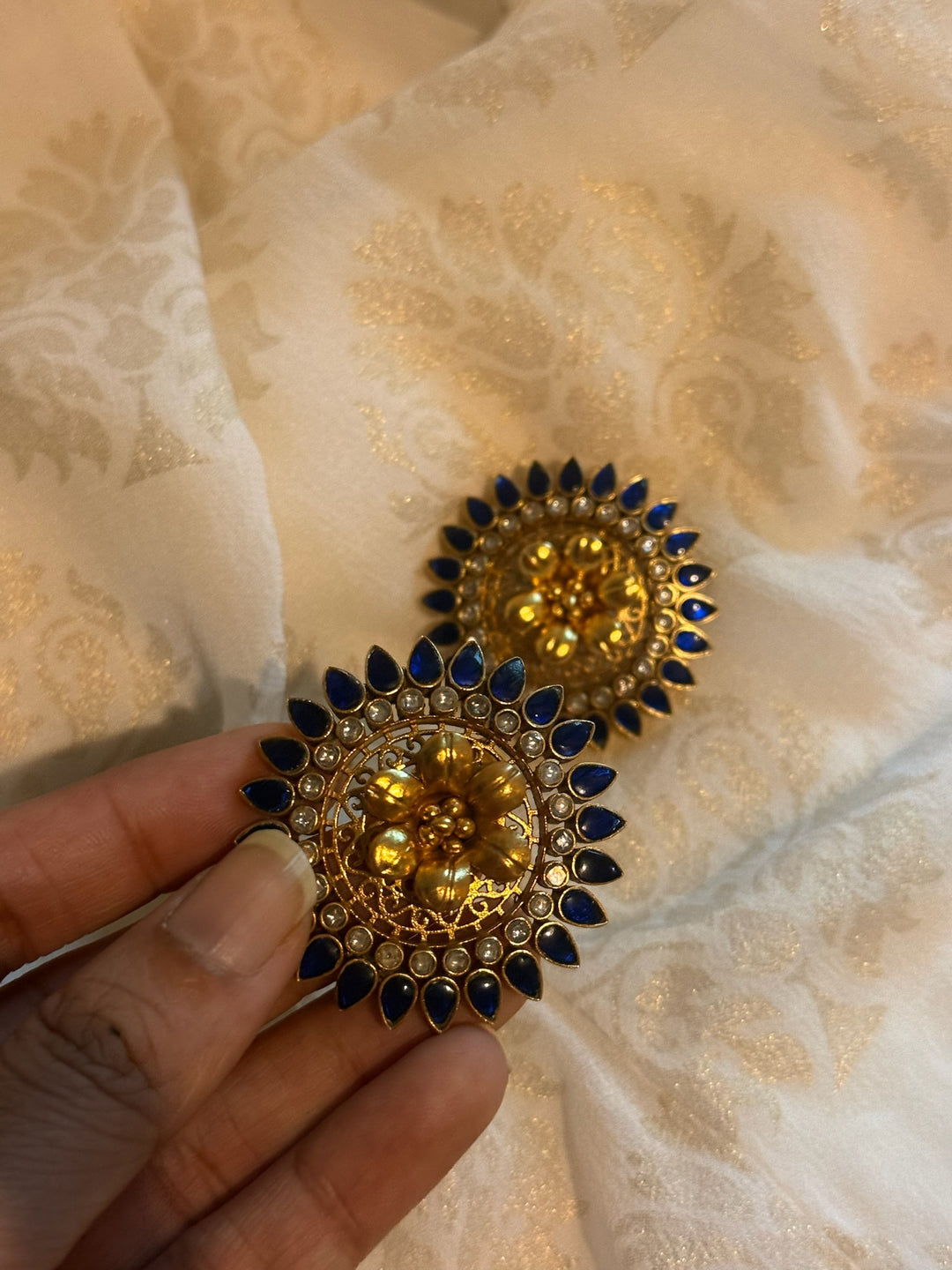 Handmade 925 Silver Navy Blue Stone Earrings | SHIVKA