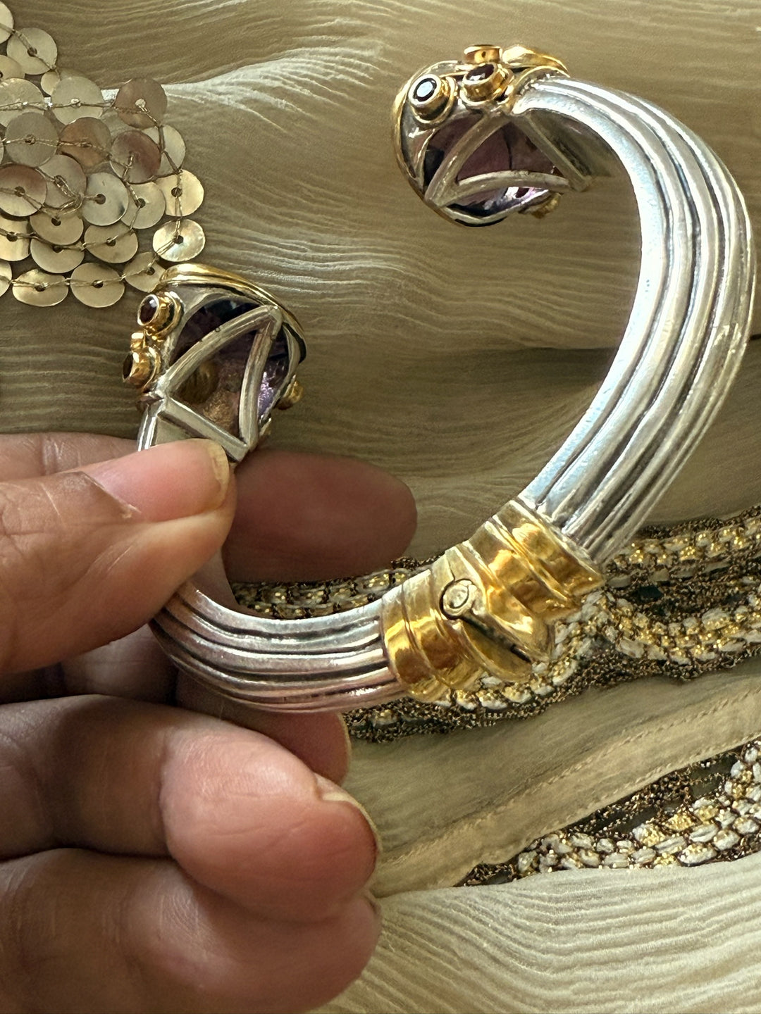 Statement Amethyst & Citrine 925 Silver Kada – SHIVKA