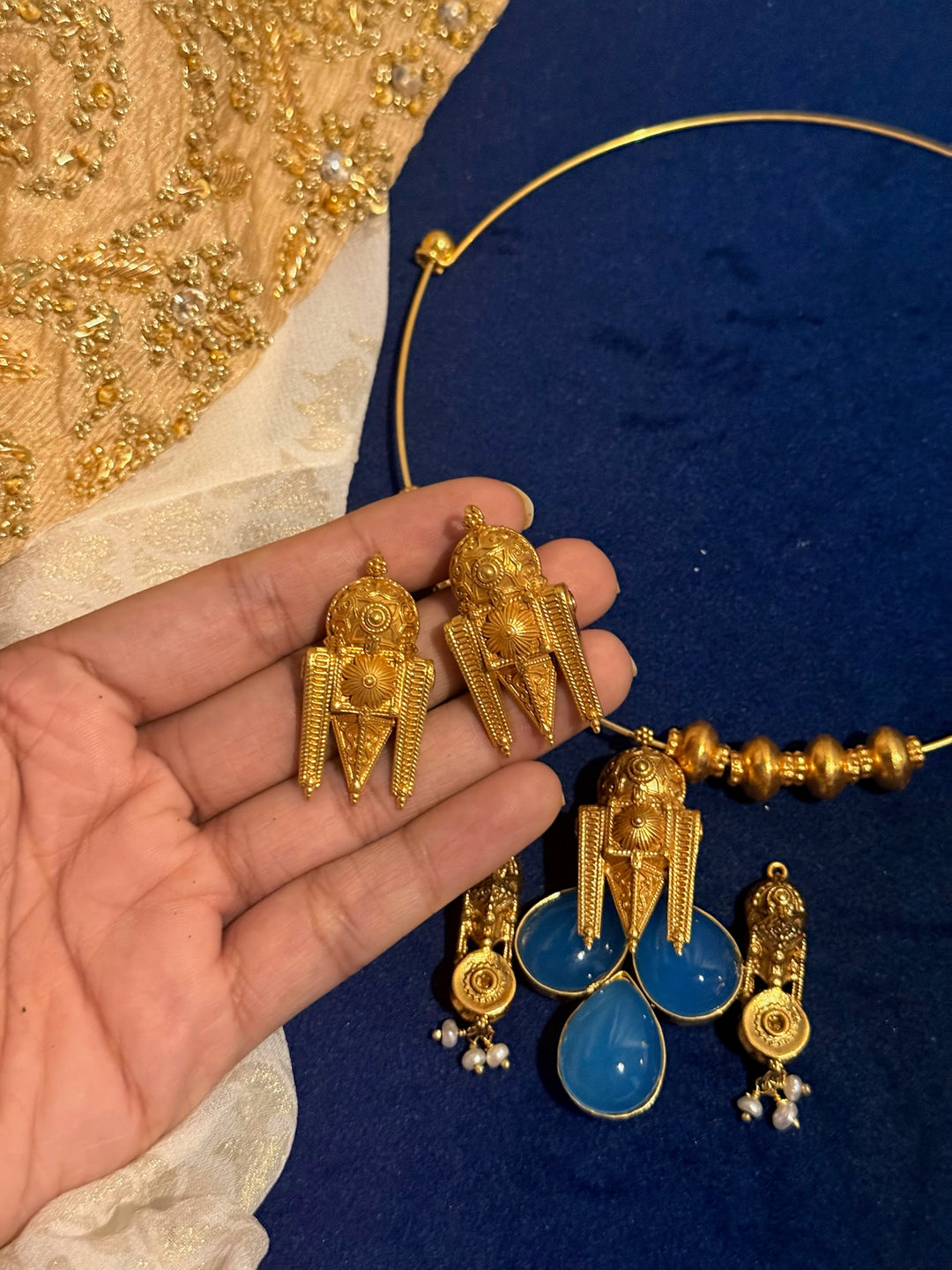 Handmade 925 Silver Chalcedony Hasli Necklace Set | SHIVKA