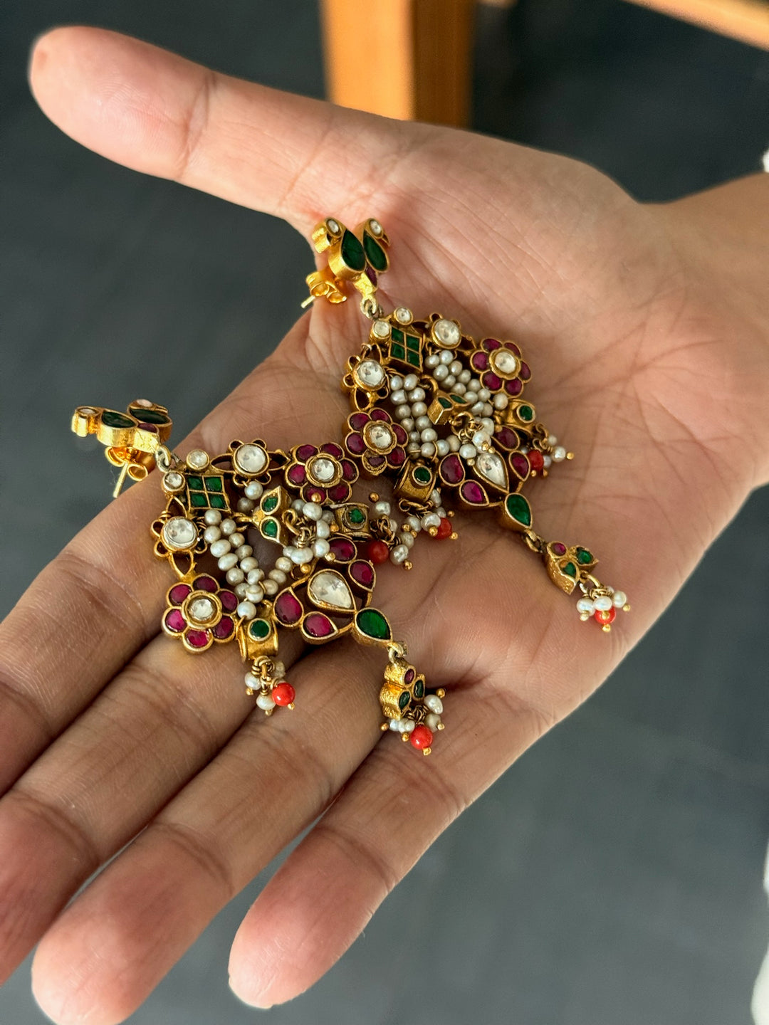 925 Silver Jadau Kundan Earrings | SHIVKA Bridal Earrings