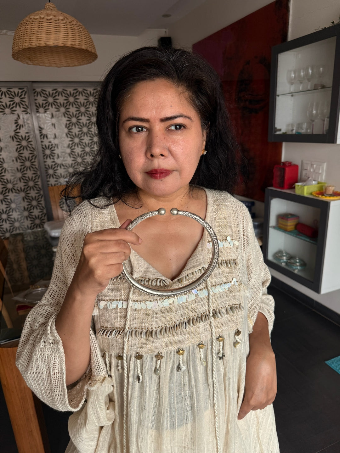 Tribal 925 Silver Hasli Necklace | SHIVKA Boho Jewelry