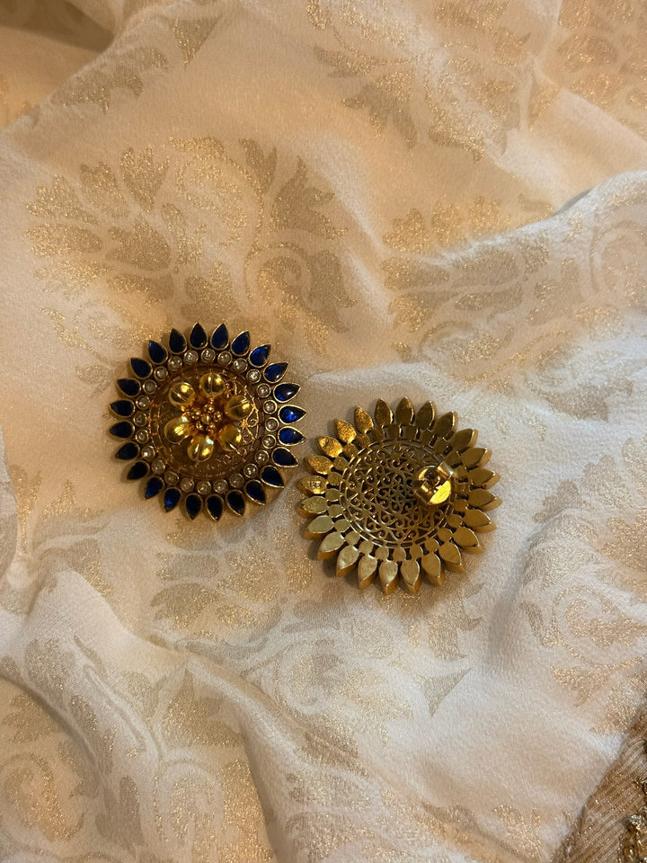 Handmade 925 Silver Navy Blue Stone Earrings | SHIVKA