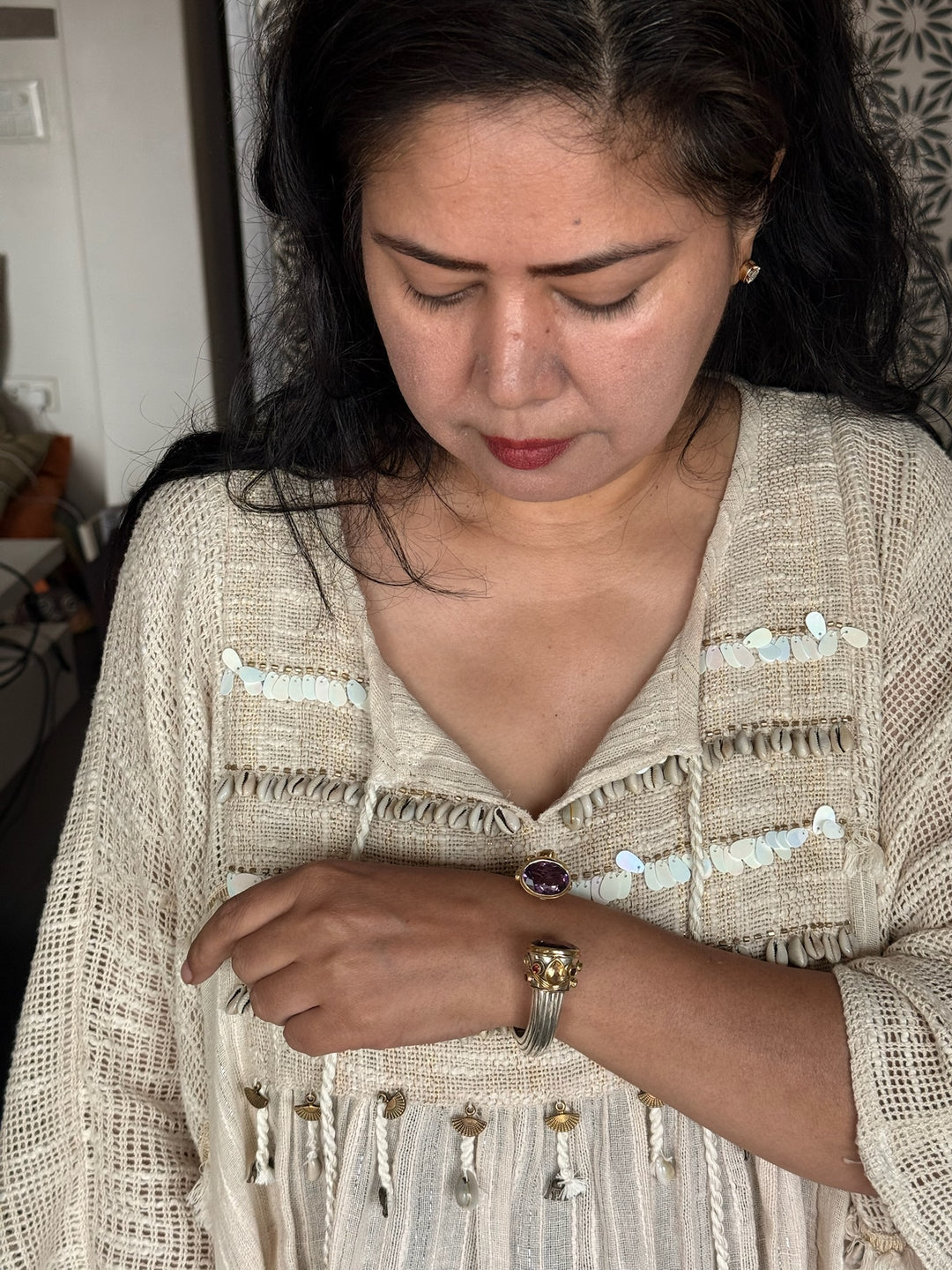 Statement Amethyst & Citrine 925 Silver Kada – SHIVKA