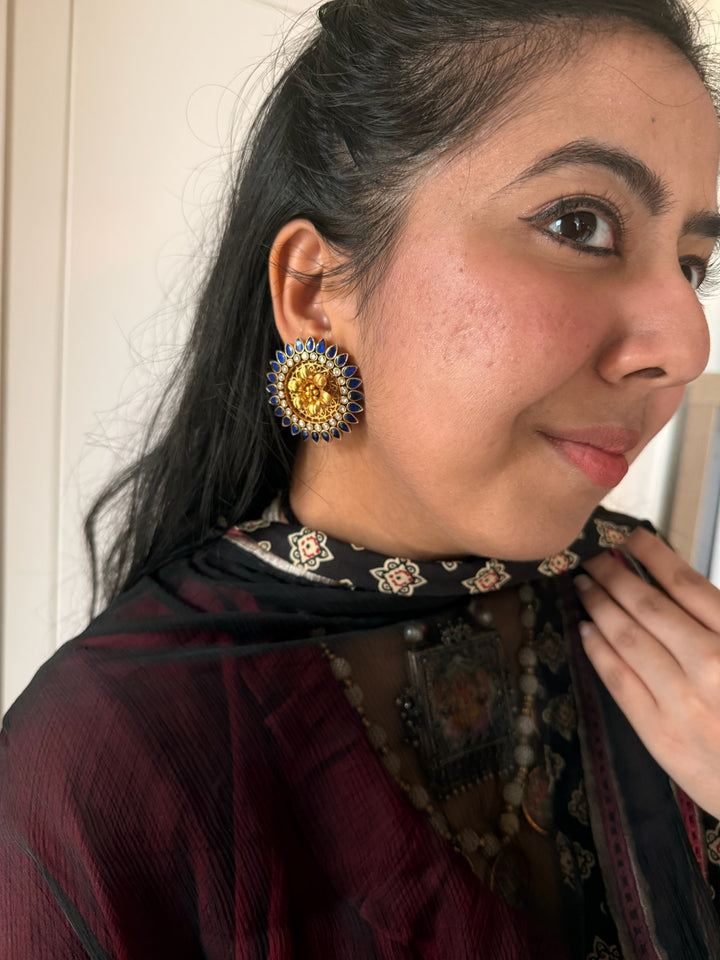 Handmade 925 Silver Navy Blue Stone Earrings | SHIVKA