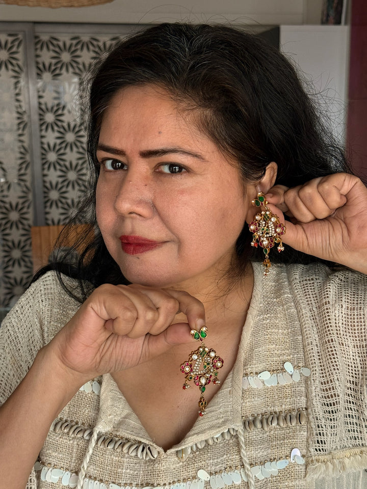 925 Silver Jadau Kundan Earrings | SHIVKA Bridal Earrings