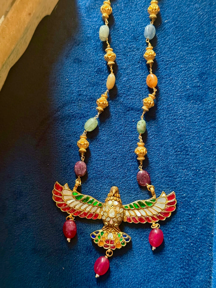 Handmade 925 Silver Falcon Multi Gemstone Necklace | SHIVKA