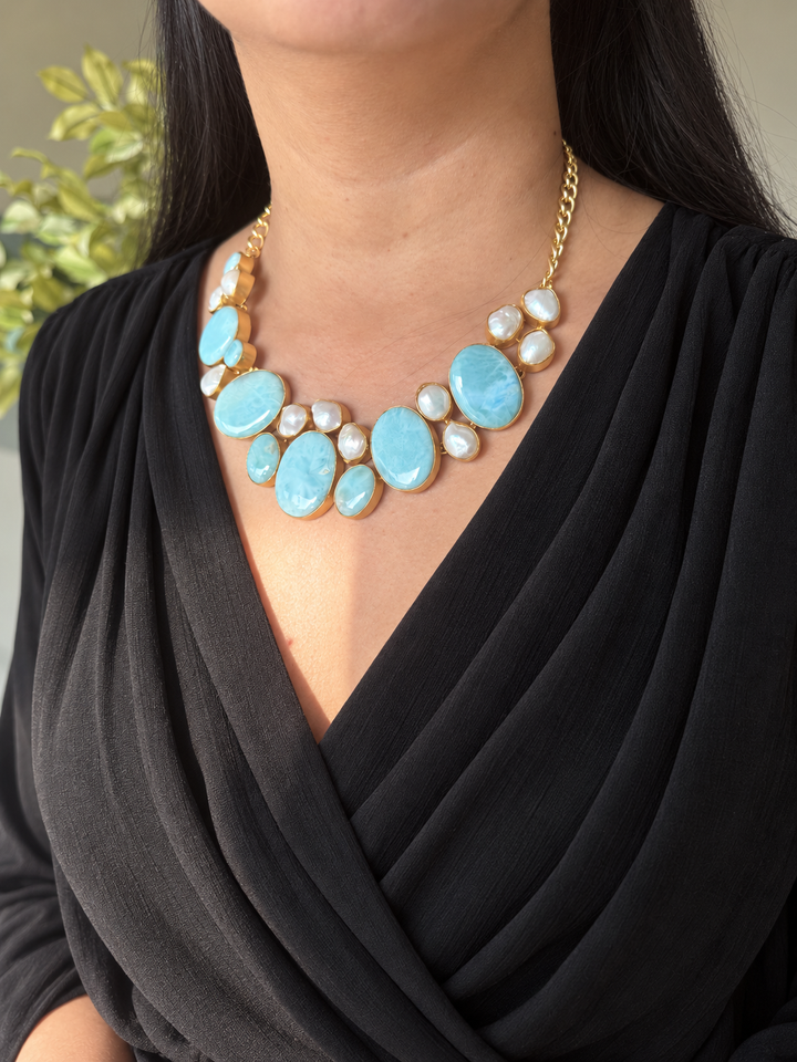 Larimar and Pearl Statement Necklace