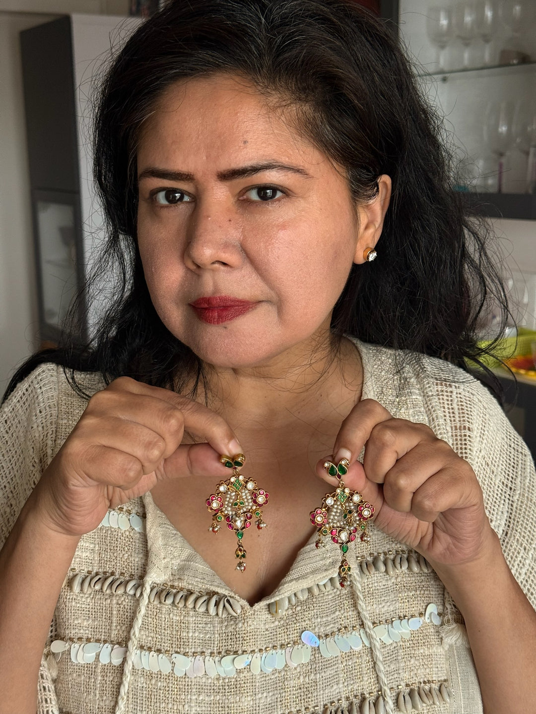 925 Silver Jadau Kundan Earrings | SHIVKA Bridal Earrings