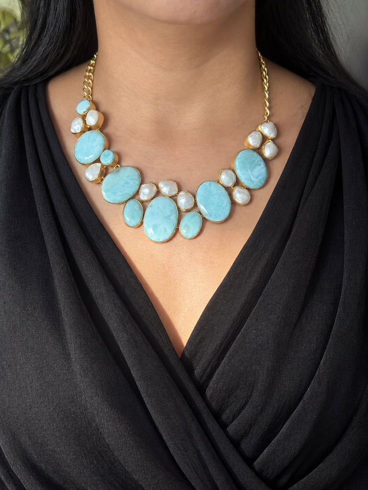Larimar and Pearl Statement Necklace
