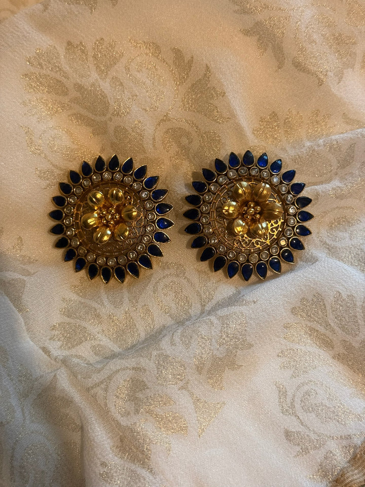 Handmade 925 Silver Navy Blue Stone Earrings | SHIVKA