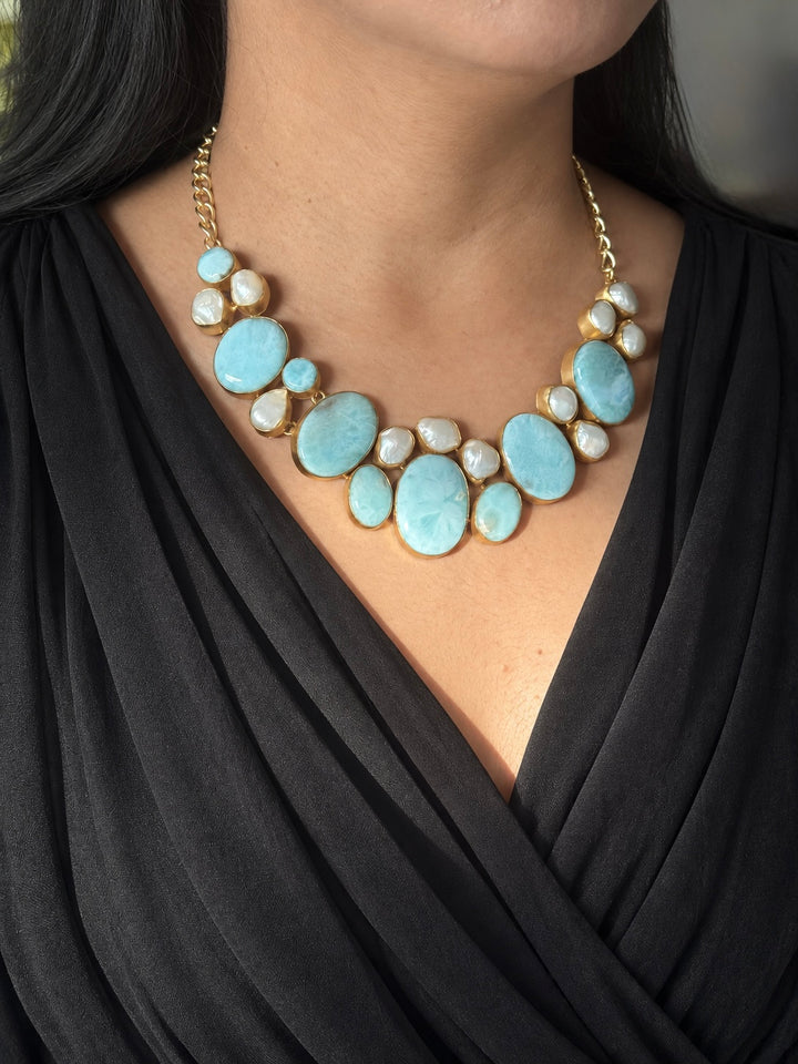 Larimar and Pearl Statement Necklace