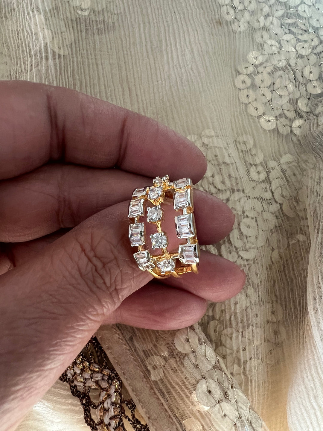 Exclusive Silver Ring with Faux Diamonds – Perfect for Weddings & Festivals