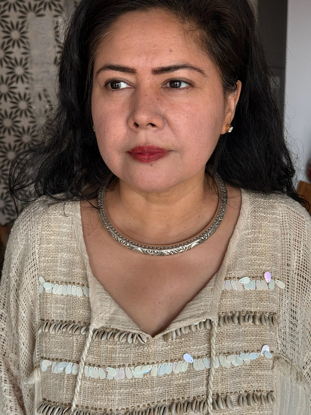 Tribal 925 Silver Hasli Necklace | SHIVKA Boho Jewelry