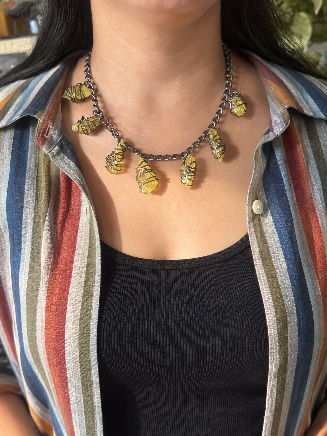 Citrine Necklace in Black Rhodium Finish