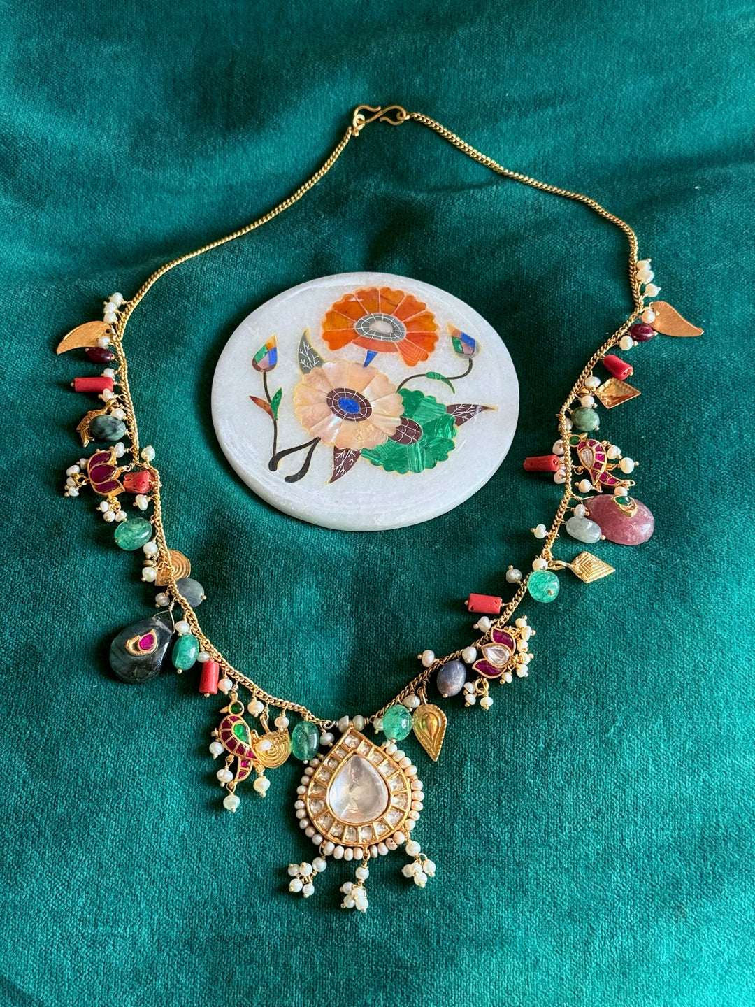 Handmade 925 Silver Multi Gemstone Kundan Necklace | SHIVKA