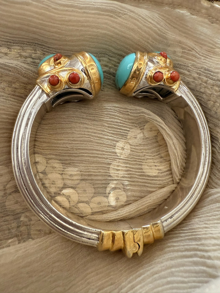 Statement Turquoise & Coral 925 Silver Kada – SHIVKA