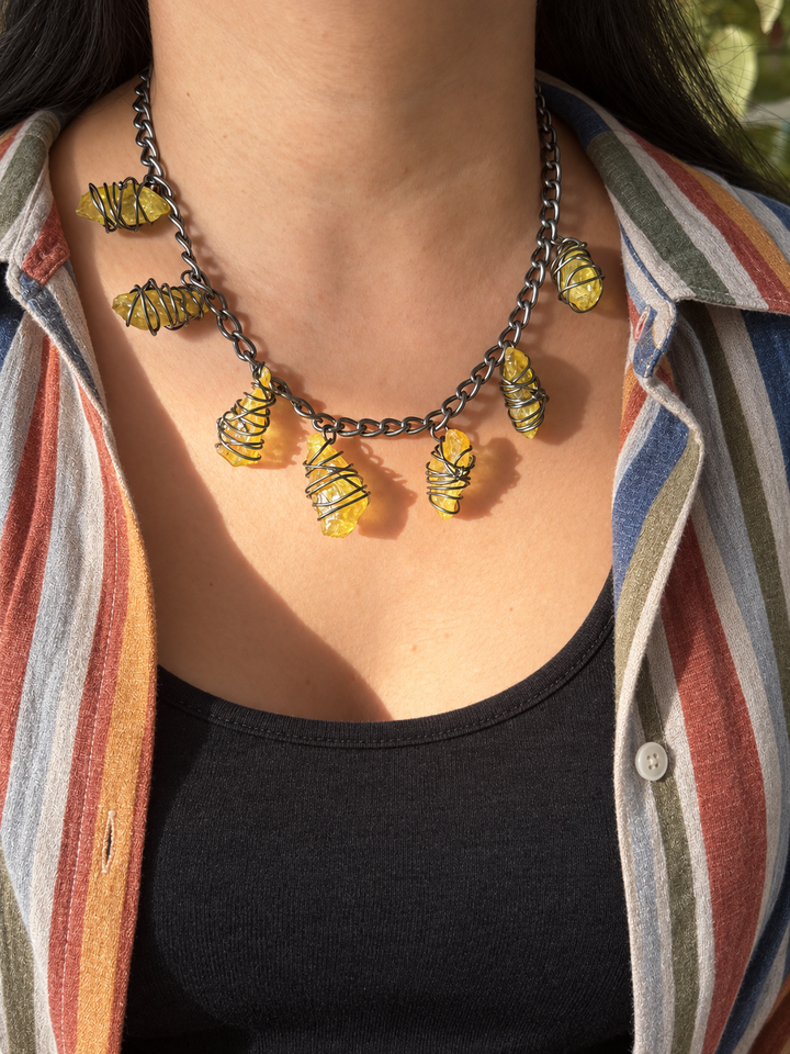 Citrine Necklace in Black Rhodium Finish