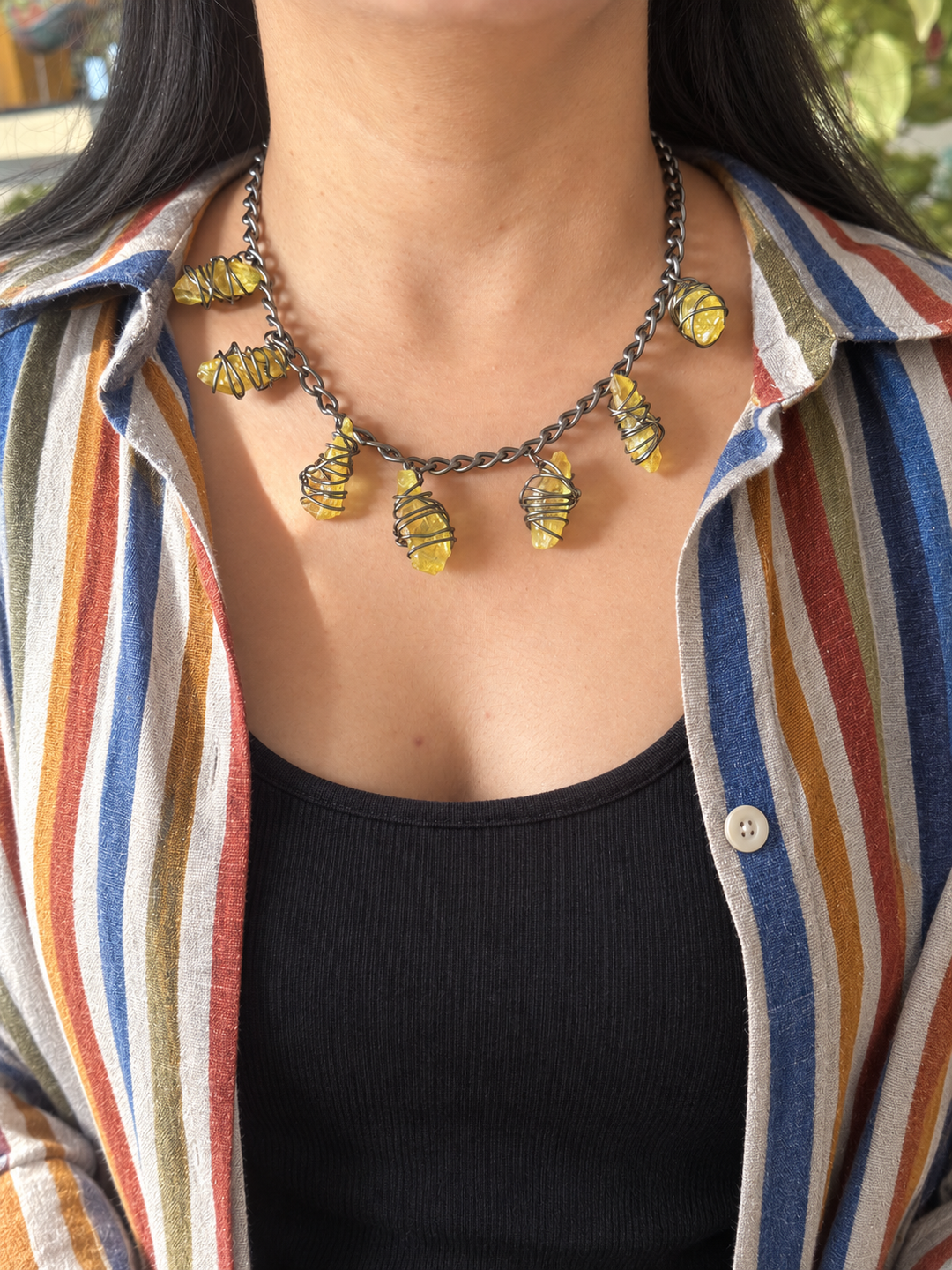 Citrine Necklace in Black Rhodium Finish
