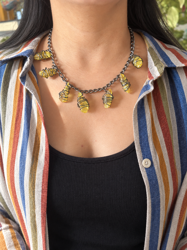 Citrine Necklace in Black Rhodium Finish