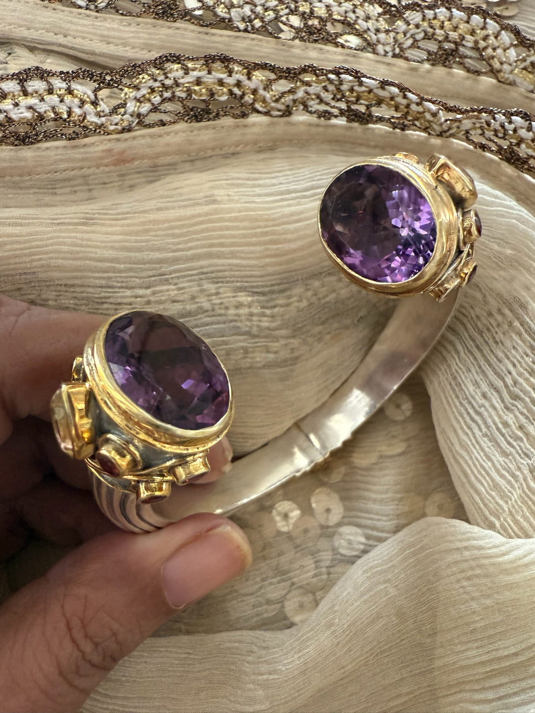 Statement Amethyst & Citrine 925 Silver Kada – SHIVKA
