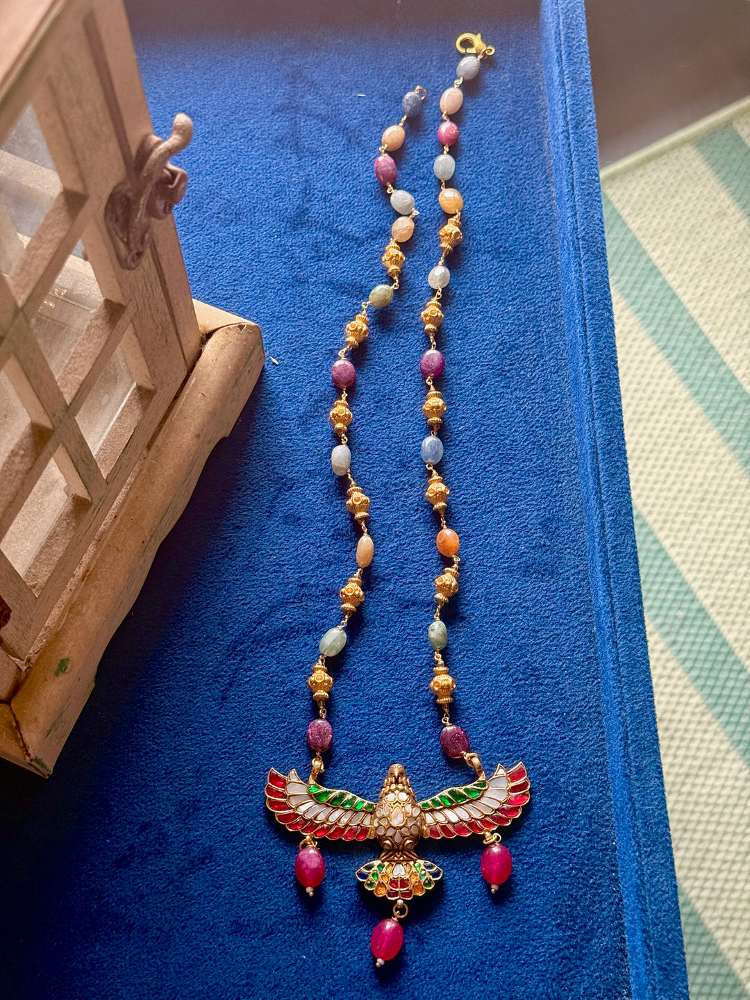 Handmade 925 Silver Falcon Multi Gemstone Necklace | SHIVKA