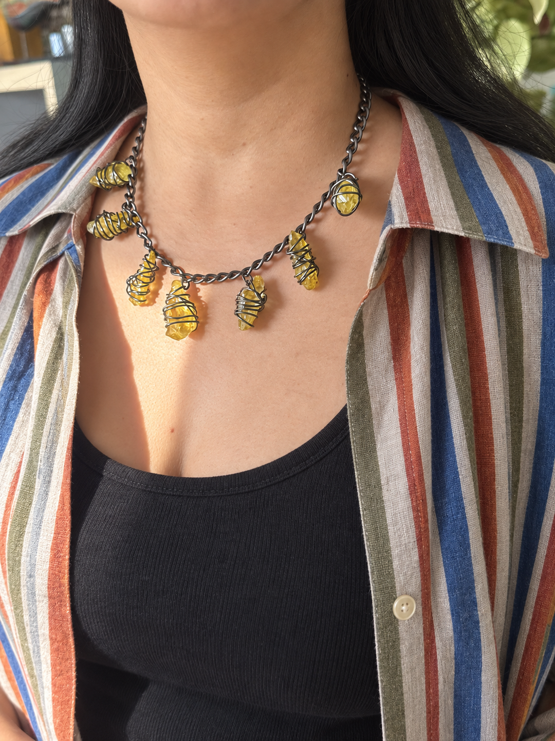 Citrine Necklace in Black Rhodium Finish