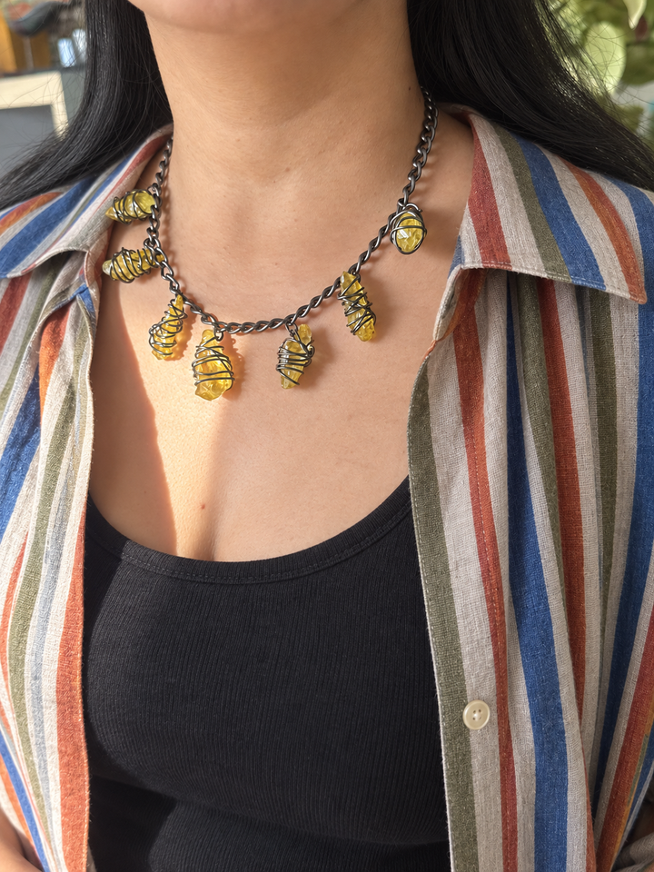 Citrine Necklace in Black Rhodium Finish