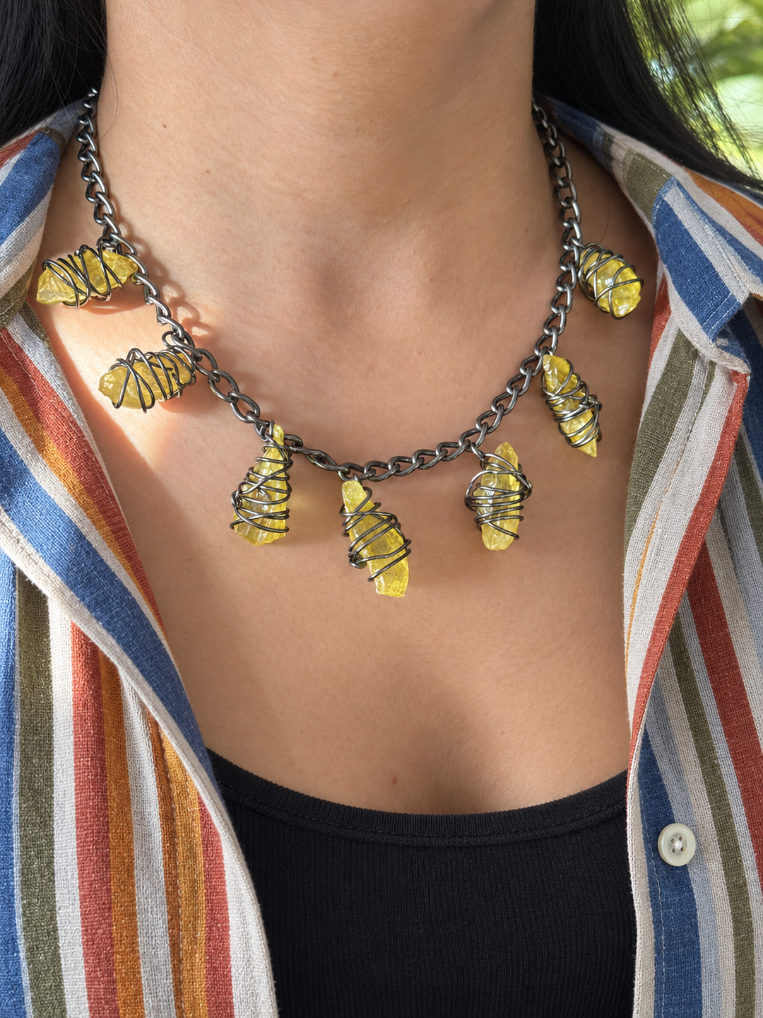 Citrine Necklace in Black Rhodium Finish