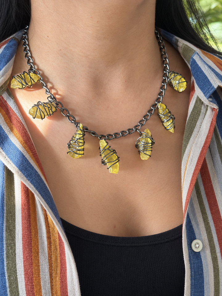 Citrine Necklace in Black Rhodium Finish
